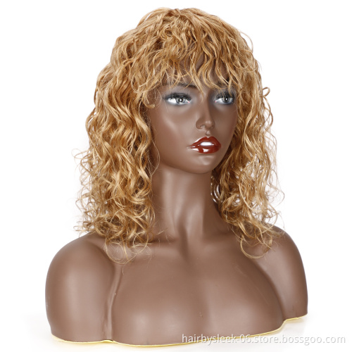 Natural Water Wave Human Hair Wig Natural Body Wave Bob Wigs With Bangs Brazilian Remy Scalp Part Lace Wig Human Hair